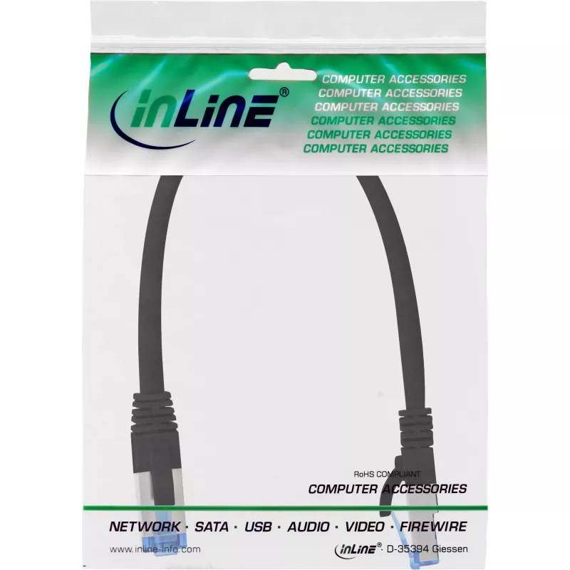 InLine Patch Laidas S/FTP PiMF Cat.6A halogen free 500MHz juodas 0,25m