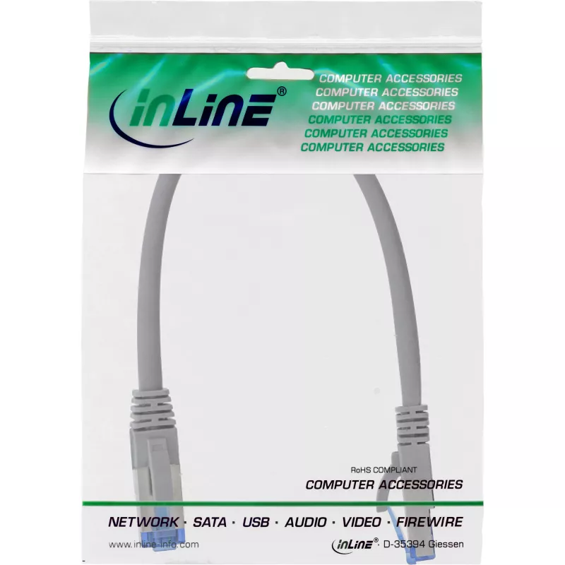 InLine Patch laidas S/FTP PiMF Cat.6A be halogenų 500MHz pilkas 0,25m