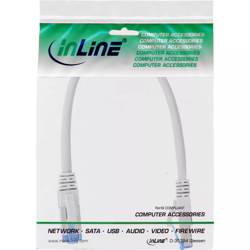 InLine Patch Laidas S/FTP PiMF Cat.6A halogen free 500MHz baltas 0,3m