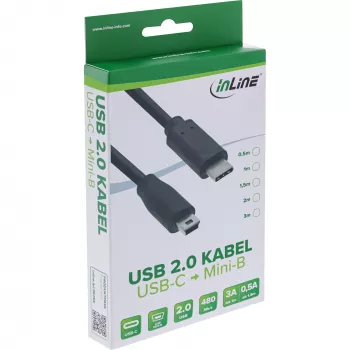 InLine USB 2.0 laidas, USB-C kištukas / mini-B kištukas (5 kontaktų), juodas, 0,5 m