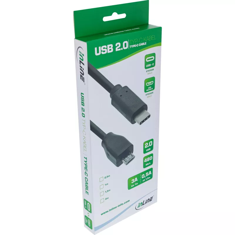 InLine USB 2.0 laidas, USB-C kištukas / Micro-B kištukas, juodas, 1 m