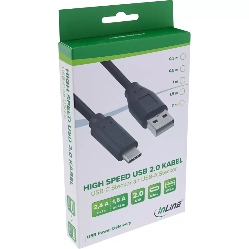 InLine USB 2.0 laidas, USB-C kištukas / USB-A kištukas, juodas, 1 m