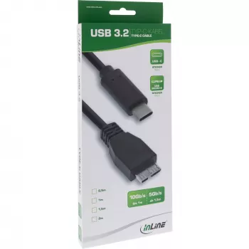 USB 3.2 Gen.1x2 laidas InLine 35726 0.5 m USB-C (vyriškas) – Micro-B (vyriškas) juodas