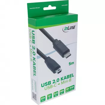 InLine USB 2.0 laidas, USB-C kištukas / mini-B kištukas (5 kontaktų), juodas, 5 m