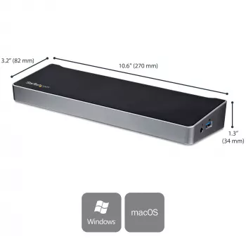 StarTech.com 4K USB-C Dock – Trijų 4K monitorių dokas, Mac & Windows, USB-C į HDMI ir DisplayPort, 60W įkrovimas, 5x USB 5Gbps šakotuvas – TAA