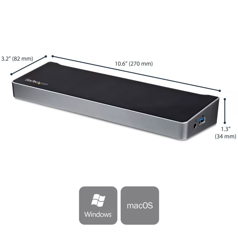 StarTech.com 4K USB-C Dock – Trijų 4K monitorių dokas, Mac & Windows, USB-C į HDMI ir DisplayPort, 60W įkrovimas, 5x USB 5Gbps šakotuvas – TAA