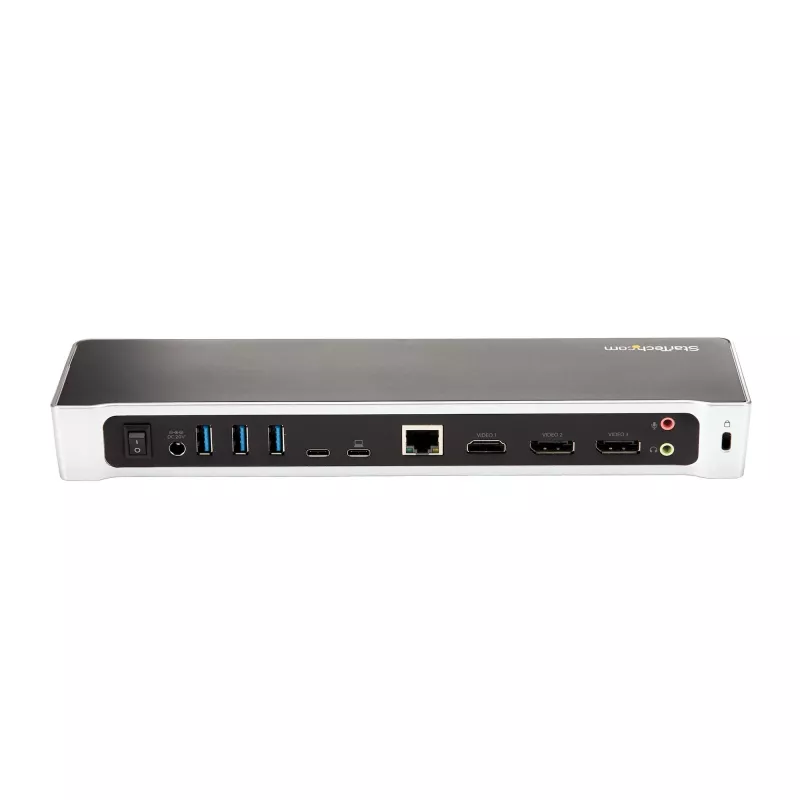 StarTech.com 4K USB-C Dock – Trijų 4K monitorių dokas, Mac & Windows, USB-C į HDMI ir DisplayPort, 60W įkrovimas, 5x USB 5Gbps šakotuvas – TAA