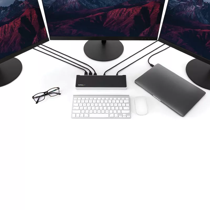 StarTech.com 4K USB-C Dock – Trijų 4K monitorių dokas, Mac & Windows, USB-C į HDMI ir DisplayPort, 60W įkrovimas, 5x USB 5Gbps šakotuvas – TAA