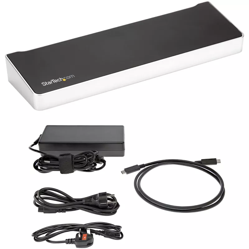 StarTech.com 4K USB-C Dock – Trijų 4K monitorių dokas, Mac & Windows, USB-C į HDMI ir DisplayPort, 60W įkrovimas, 5x USB 5Gbps šakotuvas – TAA