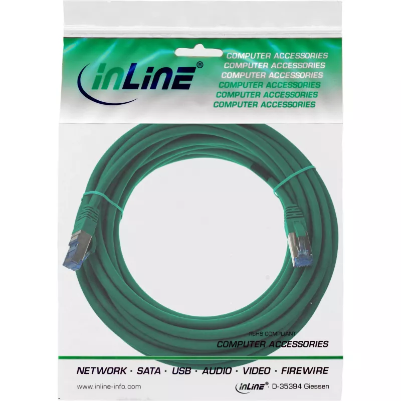 InLine Patch Laidas S/FTP PiMF Cat.6A halogen-free 500MHz žalias 15m