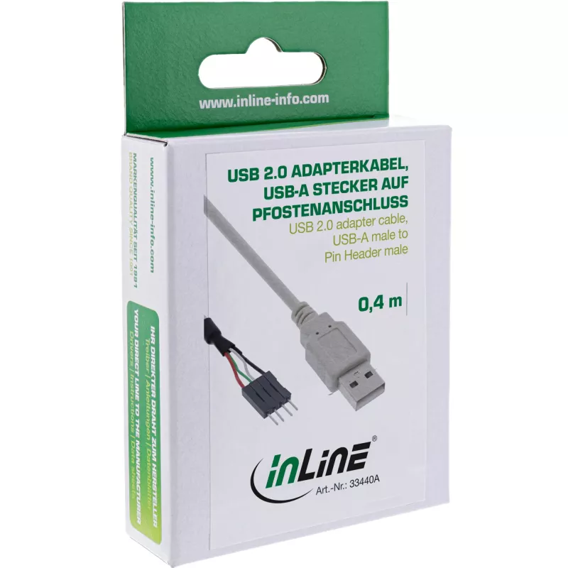InLine USB 2.0 adapterio laidas USB A tipas (vyriškas) / Pin Header (vyriškas), 0,40 m