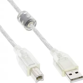 InLine USB 2.0 laidas A tipo kištukas / B tipo kištukas permatomas, ferito šerdis, 3 m