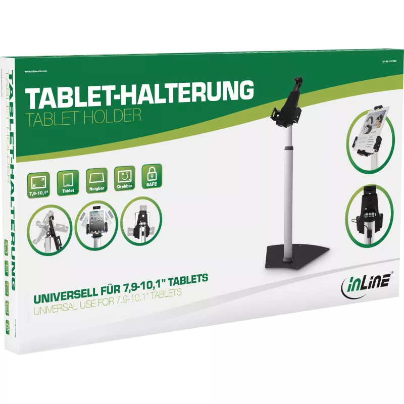 InLine Tablet Holder aliumininis užrakinamas laikiklis universalus 7,9–10,1 colio planšetėms
