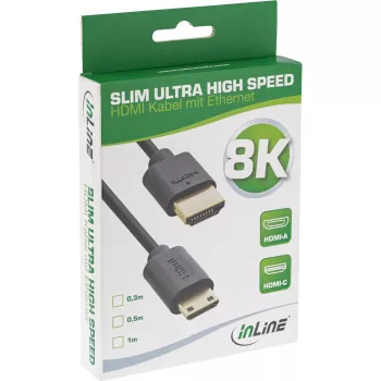 InLine Slim Ultra High Speed HDMI laidas AM/CM 8K4K auksuoti kontaktai juodas 0,5 m