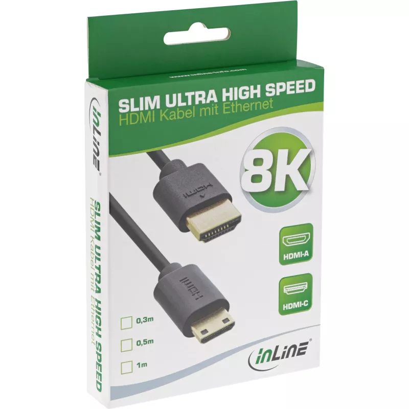InLine Slim Ultra High Speed HDMI laidas AM/CM 8K4K auksuoti kontaktai juodas 0,5 m