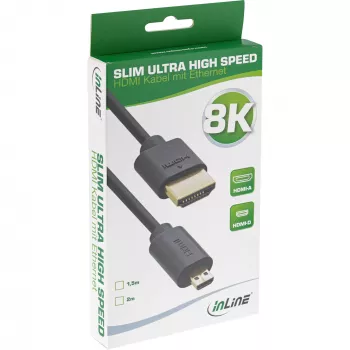 InLine Slim Ultra High Speed HDMI laidas AM/DM 8K4K auksuotas juodas 2 m