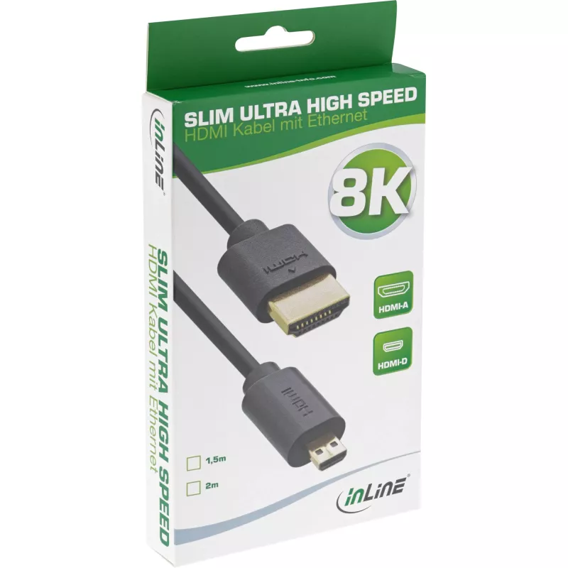 InLine Slim Ultra High Speed HDMI laidas AM/DM 8K4K auksuotas juodas 2 m