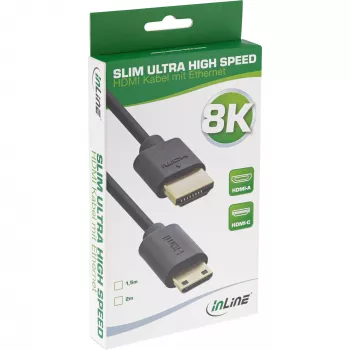 InLine Slim Ultra High Speed HDMI laidas AM/CM 8K4K auksuotas juodas 1,5 m
