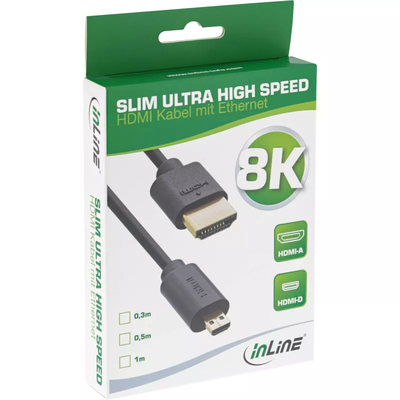 InLine Slim Ultra High Speed HDMI laidas AM/DM 8K4K auksuotas juodas 1m