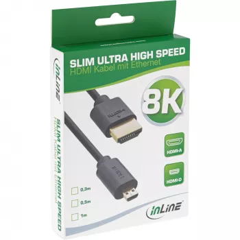 InLine Slim Ultra High Speed HDMI laidas AM/DM 8K4K auksuotas juodas 0,5 m