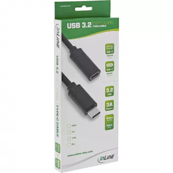 InLine USB 3.2 Gen.1x2 ilginimo laidas, USB-C kištukas / lizdas, juodas, 1,5 m