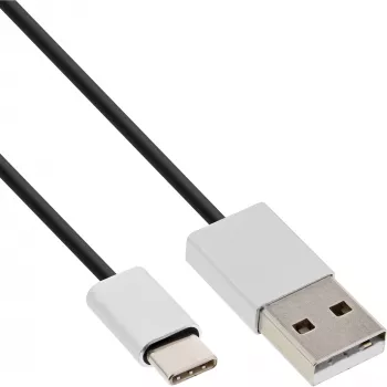 InLine USB 2.0 laidas, USB-C (vyriškas) / USB-A (vyriškas), juodas/aliuminis, lankstus, 1 m