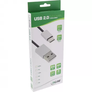 InLine USB 2.0 laidas, USB-C vyriškas / USB-A vyriškas, juodas/aliuminis, lankstus, 1,5 m