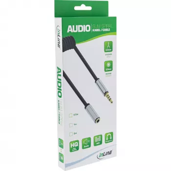 InLine Slim Audio spiralinis kabelis 3,5 mm kištukas / lizdas, 4 kontaktų, stereo, 1 m