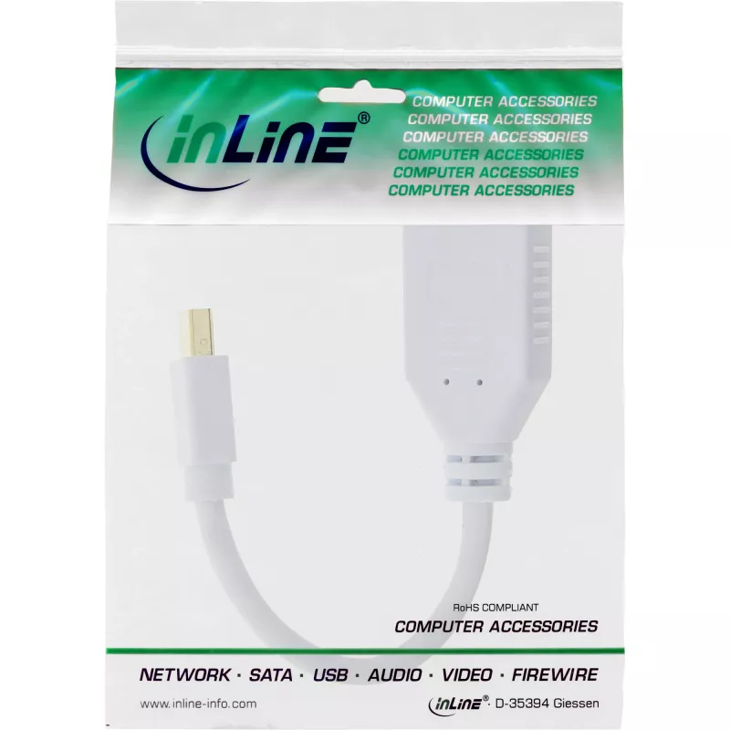 InLine Mini DisplayPort (vyriškas) į DisplayPort (moterišką) adapterio laidas, 4K2K, baltas, 0,15 m