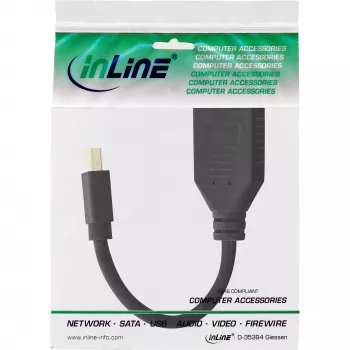 InLine adapterio laidas Mini DP (vyriškas) į DisplayPort (moteriškas), 4K2K, juodas, 0,15 m