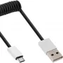 InLine Micro-USB 2.0 spiralinis laidas, A tipo / Micro-B M/M, juodas/alu, lankstus 3 m