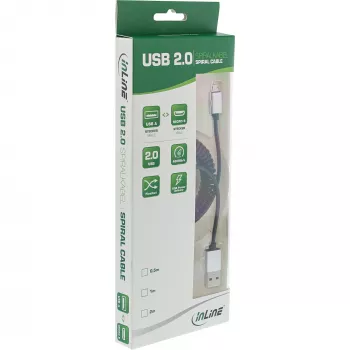 InLine Micro-USB 2.0 spiralinis laidas, A tipo / Micro-B M/M, juodas/alu, lankstus 3 m