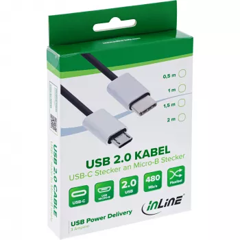 InLine USB 2.0 laidas, USB-C (vyriškas) / Micro-B (vyriškas), juodas/aliuminis, lankstus, 0,5 m