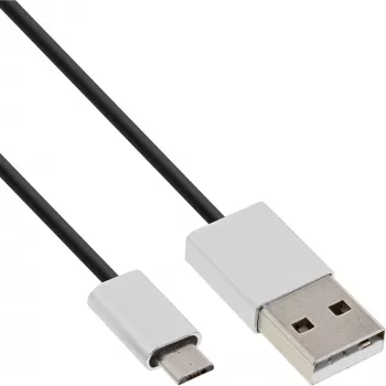 InLine Micro-USB 2.0 laidas, USB A / Micro B, vyras/vyras, juodas/alu, lankstus, 5 m