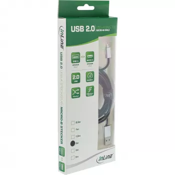 InLine Micro-USB 2.0 laidas, USB A / Micro B, vyras/vyras, juodas/alu, lankstus, 5 m