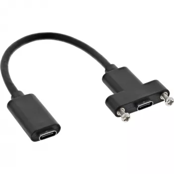 InLine USB 3.2 C moteriškas / moteriškas laidas su flanšu, juodas, 0,20 m