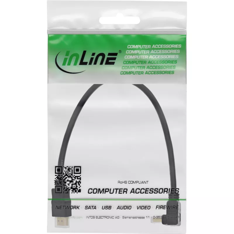 InLine High Speed HDMI laidas su Ethernet, kampuotas, 0,3m