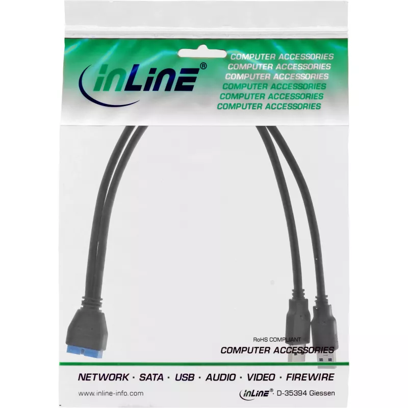 InLine USB 3.0 Premium adapterio laidas 2x USB A vyriškas / pagrindinės plokštės lizdas, 0,40 m
