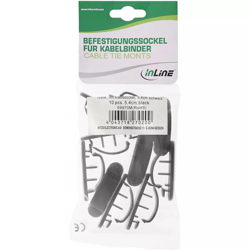 InLine Laikiklis kabeliams su lipnia juosta 8,5 cm, 10 vnt., juodas