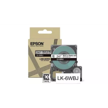 Epson LK-6WBJ juosta etiketėms, juoda ant baltos, terminė perdavimo, 2,4 cm
