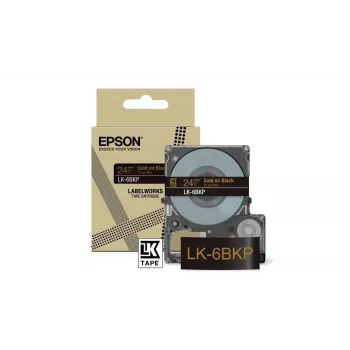 Lipnių etikečių juosta Epson LK-6BKP juoda ant auksinio 2,4 cm termo perdavimo