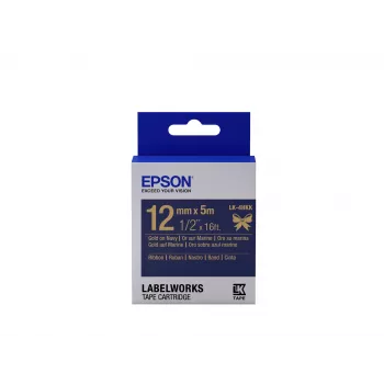 Epson kasetė su satino juostele LK-4HKK auksinė ant tamsiai mėlynos 12mm (5m)
