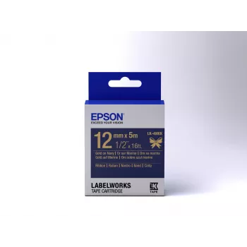 Epson kasetė su satino juostele LK-4HKK auksinė ant tamsiai mėlynos 12mm (5m)