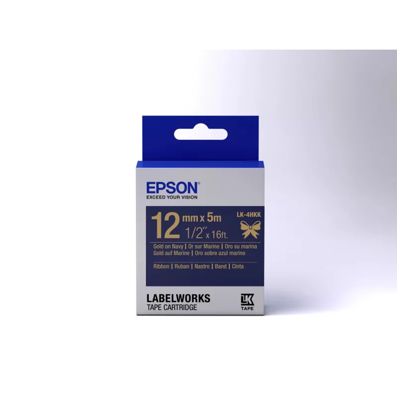 Epson kasetė su satino juostele LK-4HKK auksinė ant tamsiai mėlynos 12mm (5m)