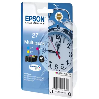 Epson rašalo kasetės multipack 3 spalvų 27 DURABrite Ultra, Cyan, Magenta, Yellow, pigmentinis rašalas, 3,6 ml, 1 vnt., 300 puslapių