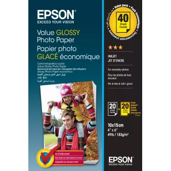 Epson Value Glossy Photo Paper 10x15 cm blizgus nuotraukų popierius 2x20 lapų (BOGOF)
