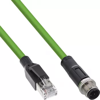 InLine pramoninis tinklo kabelis, M12 4 kontaktų D-koduotas kištukas į RJ45, PUR 2 m