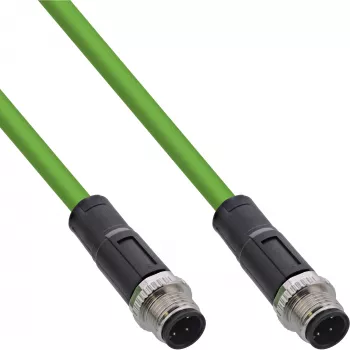 InLine pramoninis tinklo kabelis, M12 4 kontaktų D koduotas kištukas/kištukas, PUR 15m