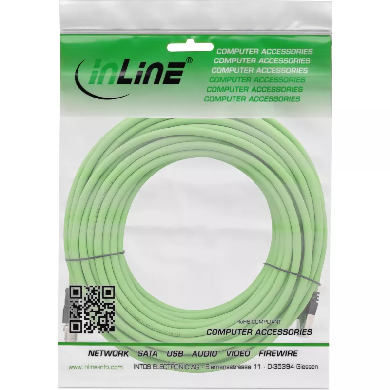 InLine pramoninis tinklo kabelis, M12 8 kontaktų X-kodavimo į RJ45 kištuką, Cat.6A PUR 10m