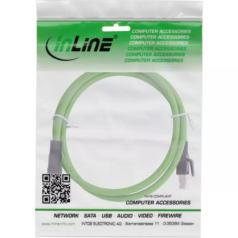 InLine pramoninis tinklo kabelis, M12 8 kontaktų X-kodavimas į RJ45 kištuką, Cat.6A PUR 5m